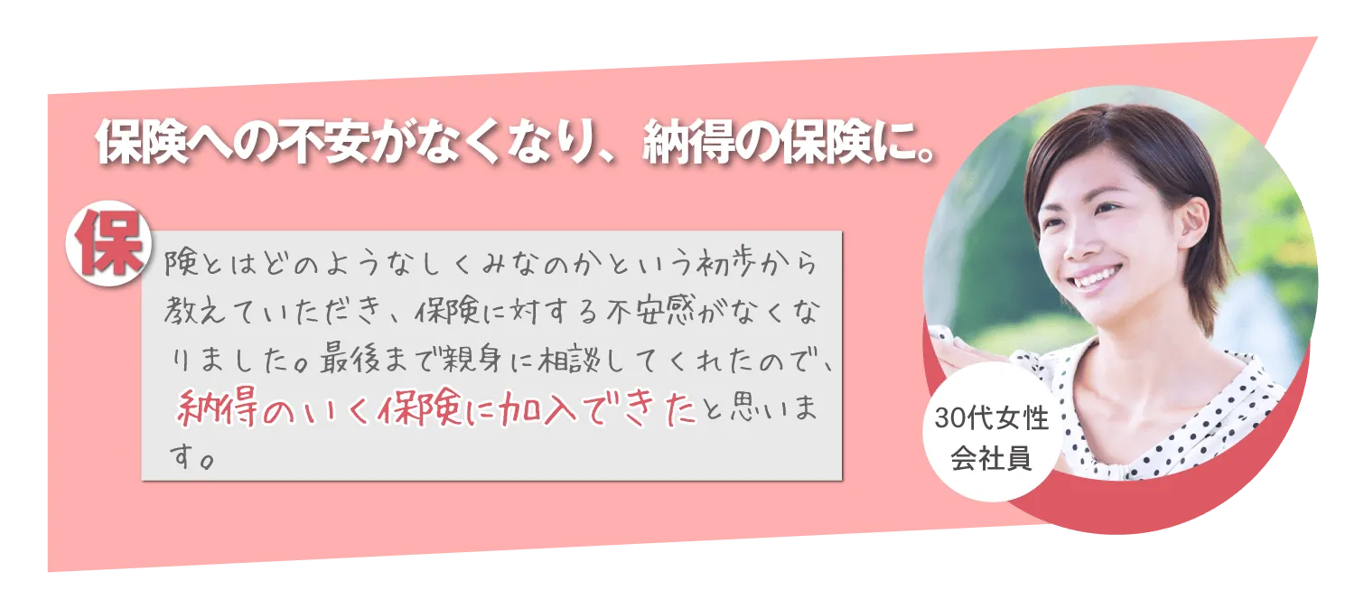 保険への不安がなくなり、納得の保険に。